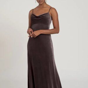 JENNY YOO Sammi Stretch Velvet Slip Dress in Vintage Plum Size 12 New